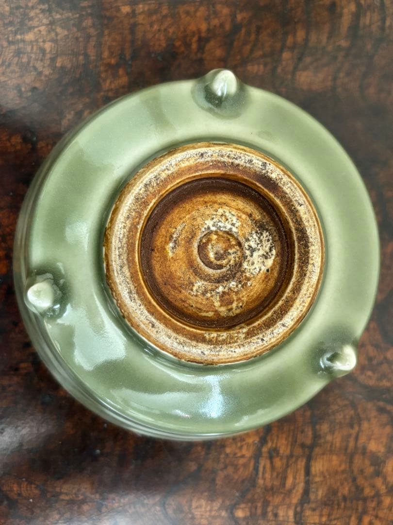 【美品】唐物 龍泉窯 青磁三脚香炉 外口径12cm　中国古玩 唐物