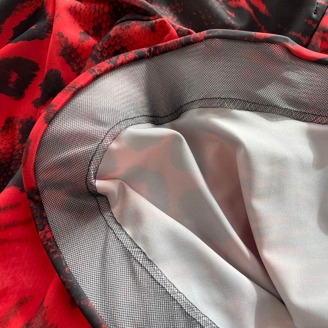 お値下げ【社交ダンス用ドレス】赤黒ヒョウ柄*デモ*レッスン★ラテン★Mサイズ