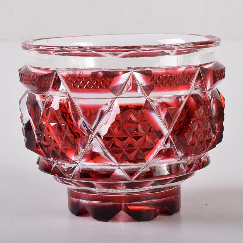 薩摩ガラス工芸作　復元　島津薩摩切子　色被せガラス　切子猪口　共箱　MR8283