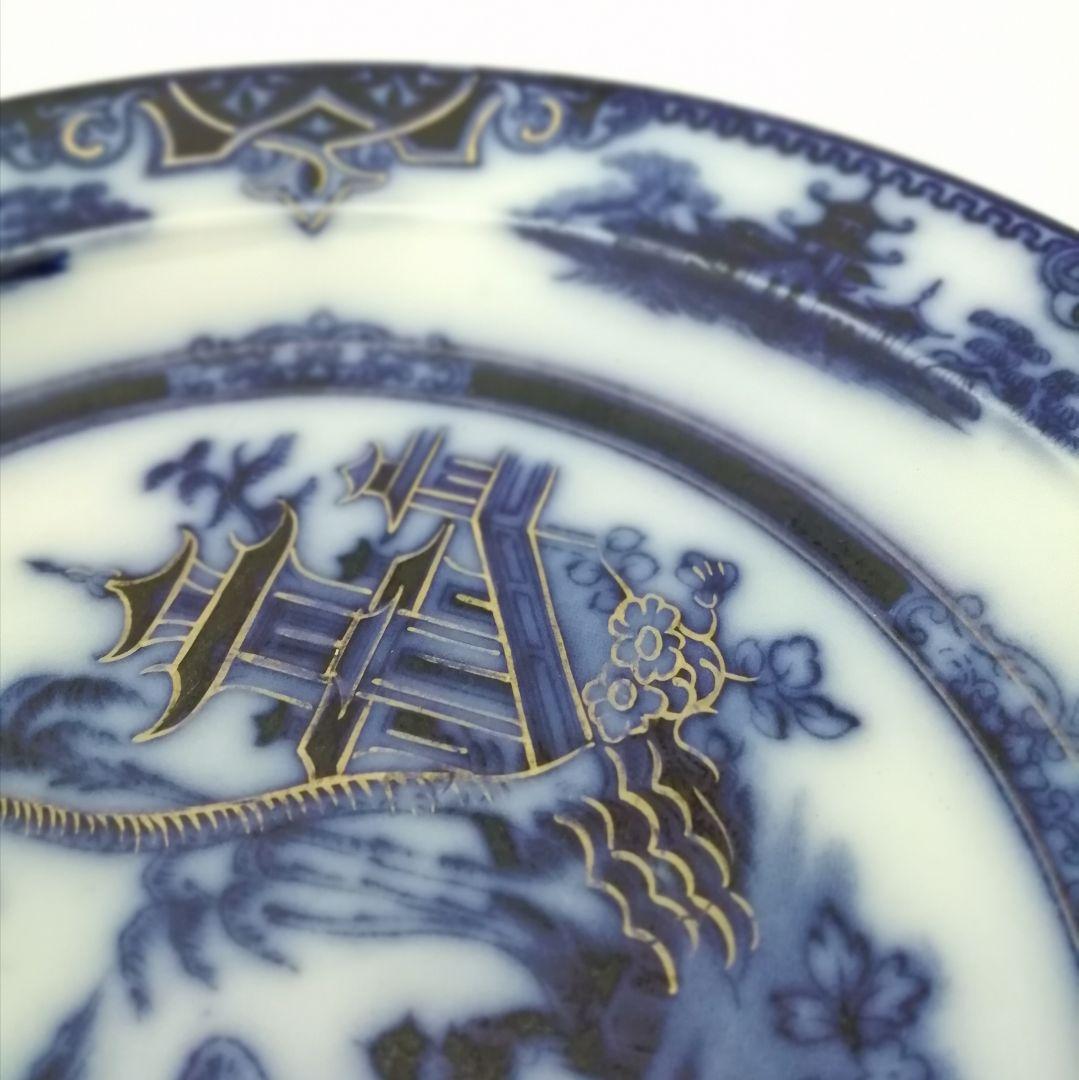 デルフト　阿蘭陀焼　ペトルスレグー　フローブルー　金彩にじみ手　皿１客