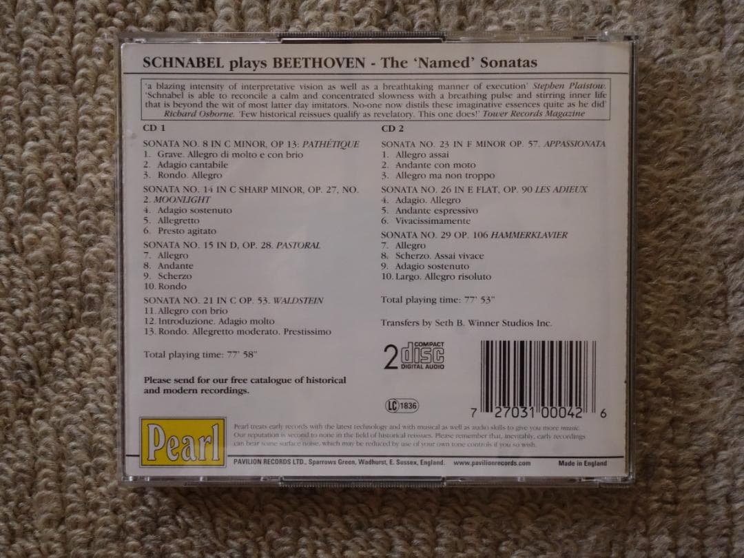 pearl 2枚組　 シュナーベル　ベートーヴェン　ソナタ集