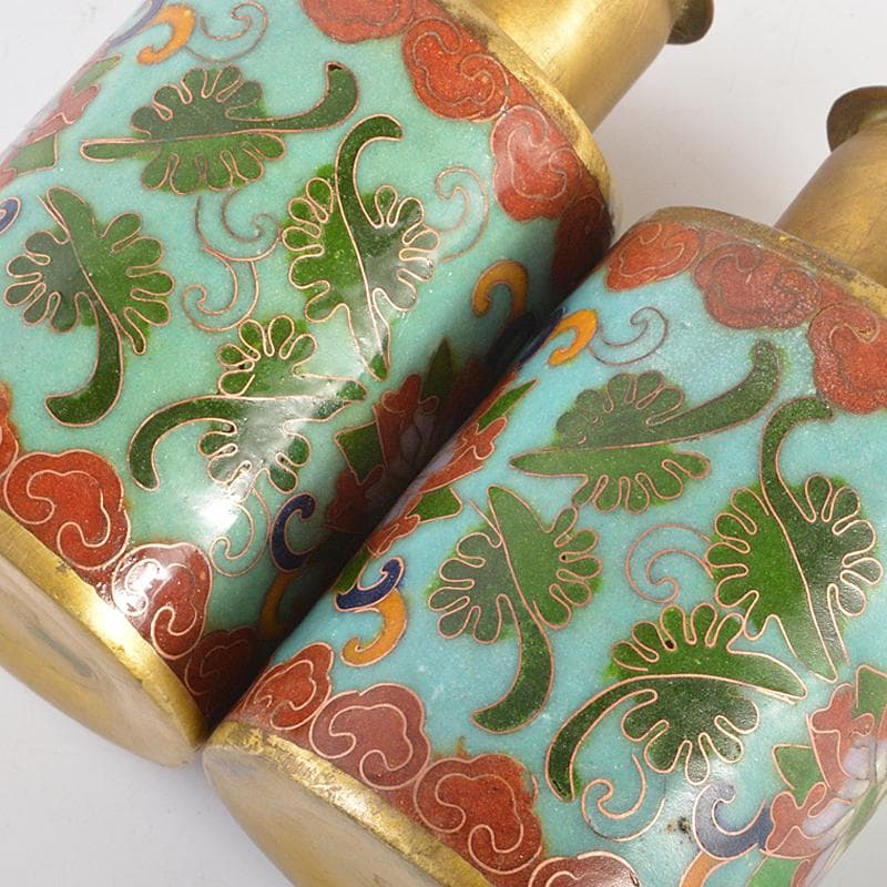 中国　古七宝琺瑯彩　花文　茶入　一對　M　R6636