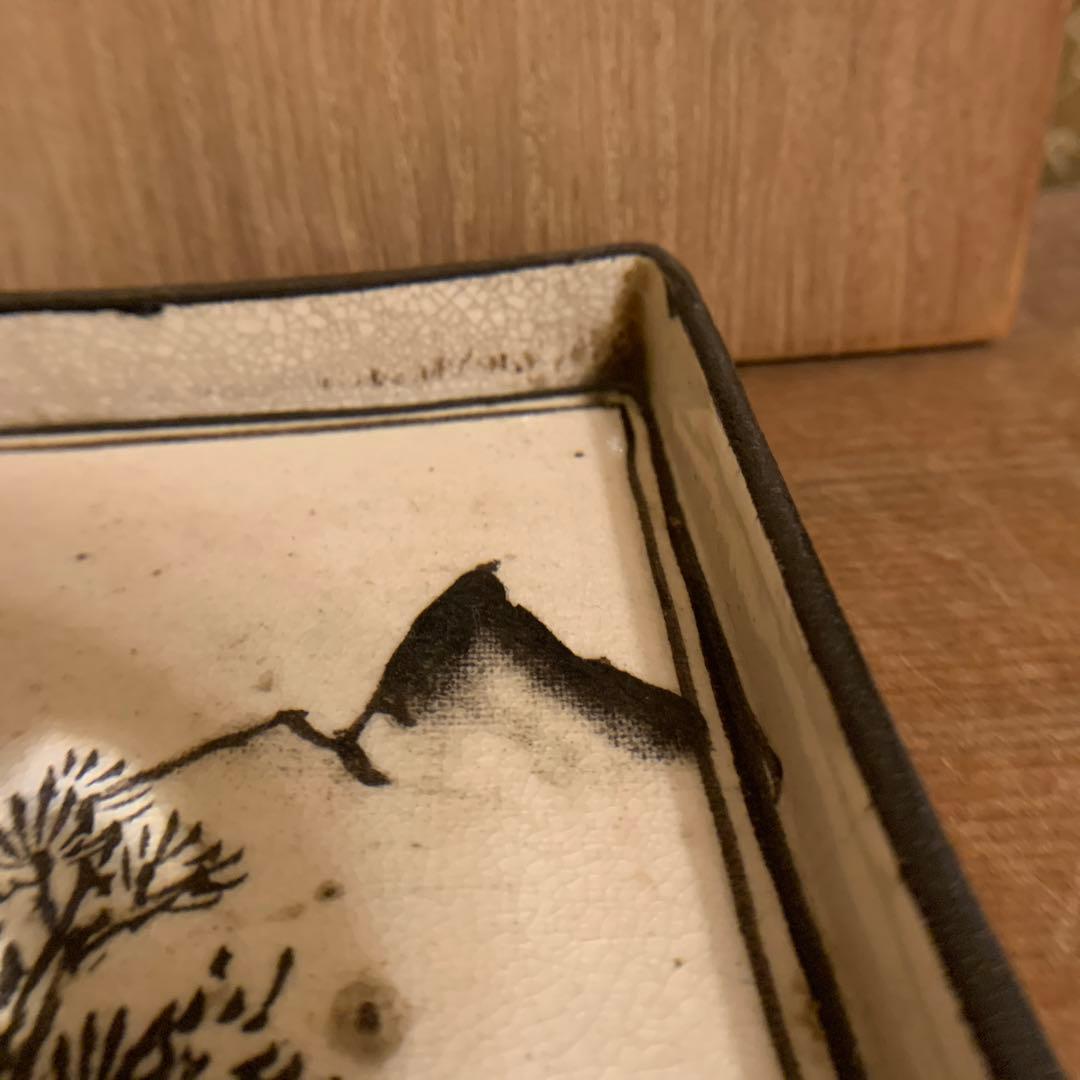 乾山省   漢詩文  方皿  山水  现物チェック希望　木箱     240