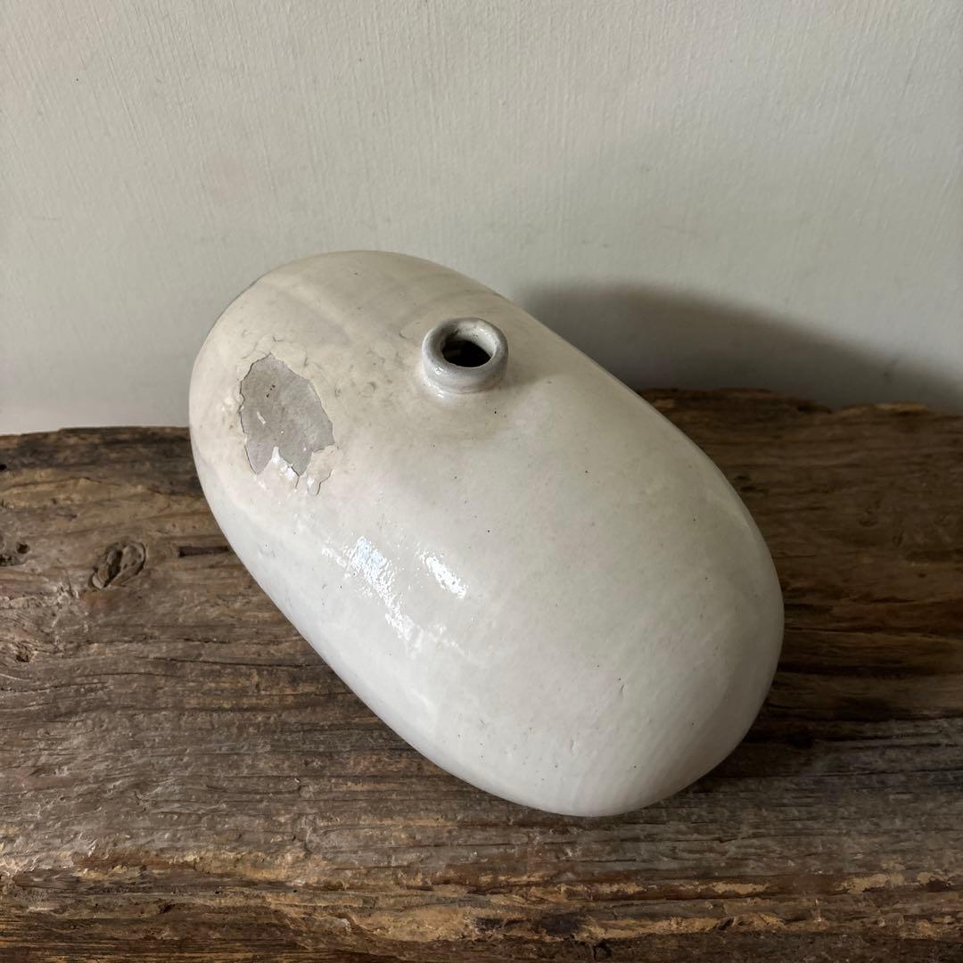 古民藝　平清水焼　灰白釉掛　古道具　アンティーク　花器　骨董　古陶磁　検:李朝