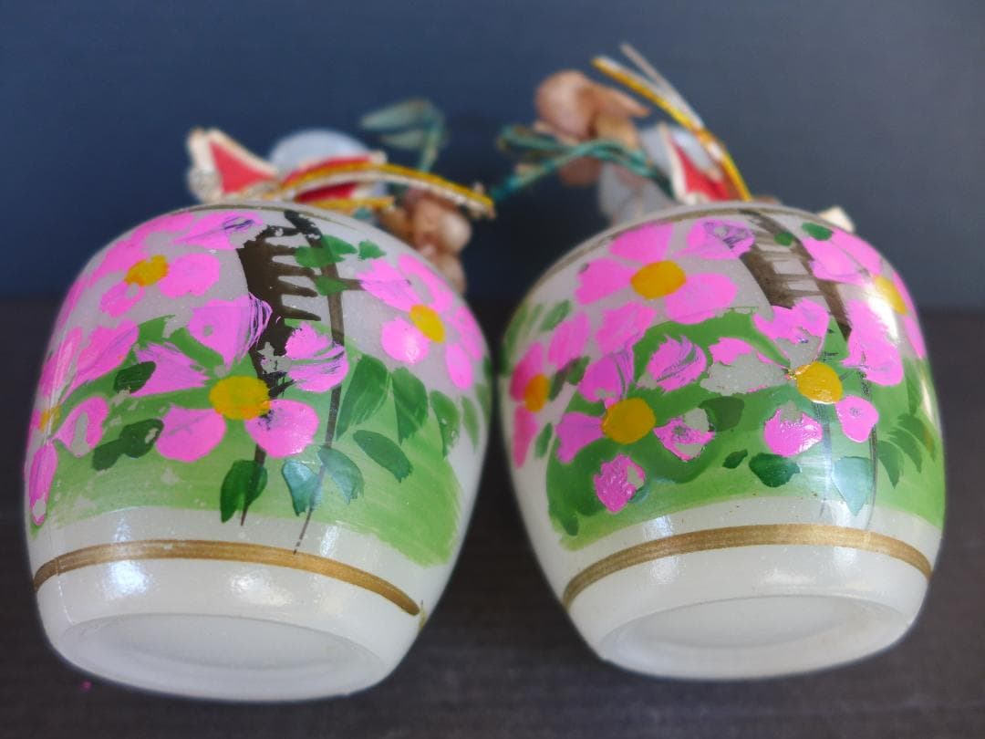 珍品　時代物　戦前　御雛様道具　白酒入れ徳利　乳白ガラス　2点一対　箱付　レトロ