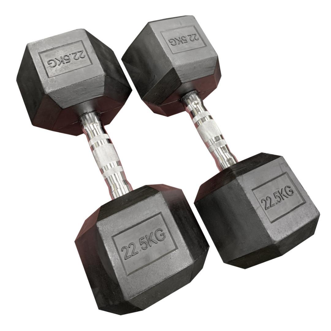 30％割引販売　22.5kg ラバーヘックスダンベル　２個