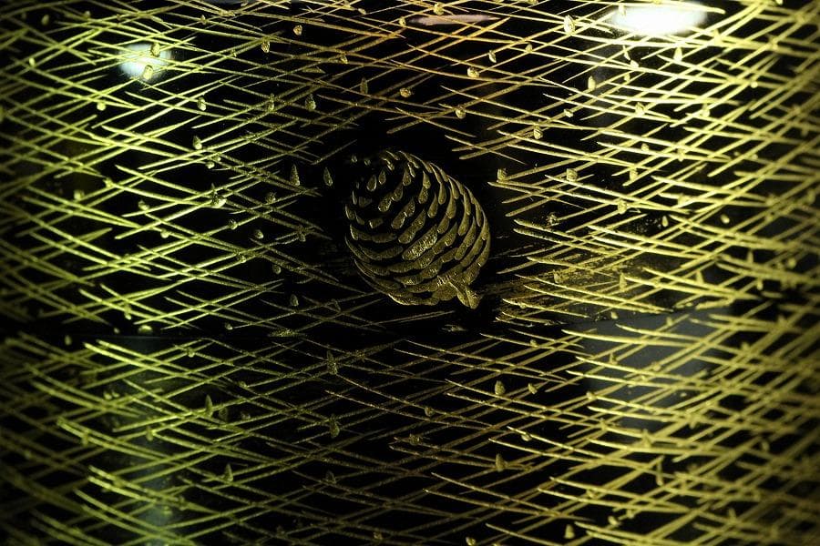 茶道具 沈金 松葉紋 棗 半洲作 共箱 美品(K-LC702)