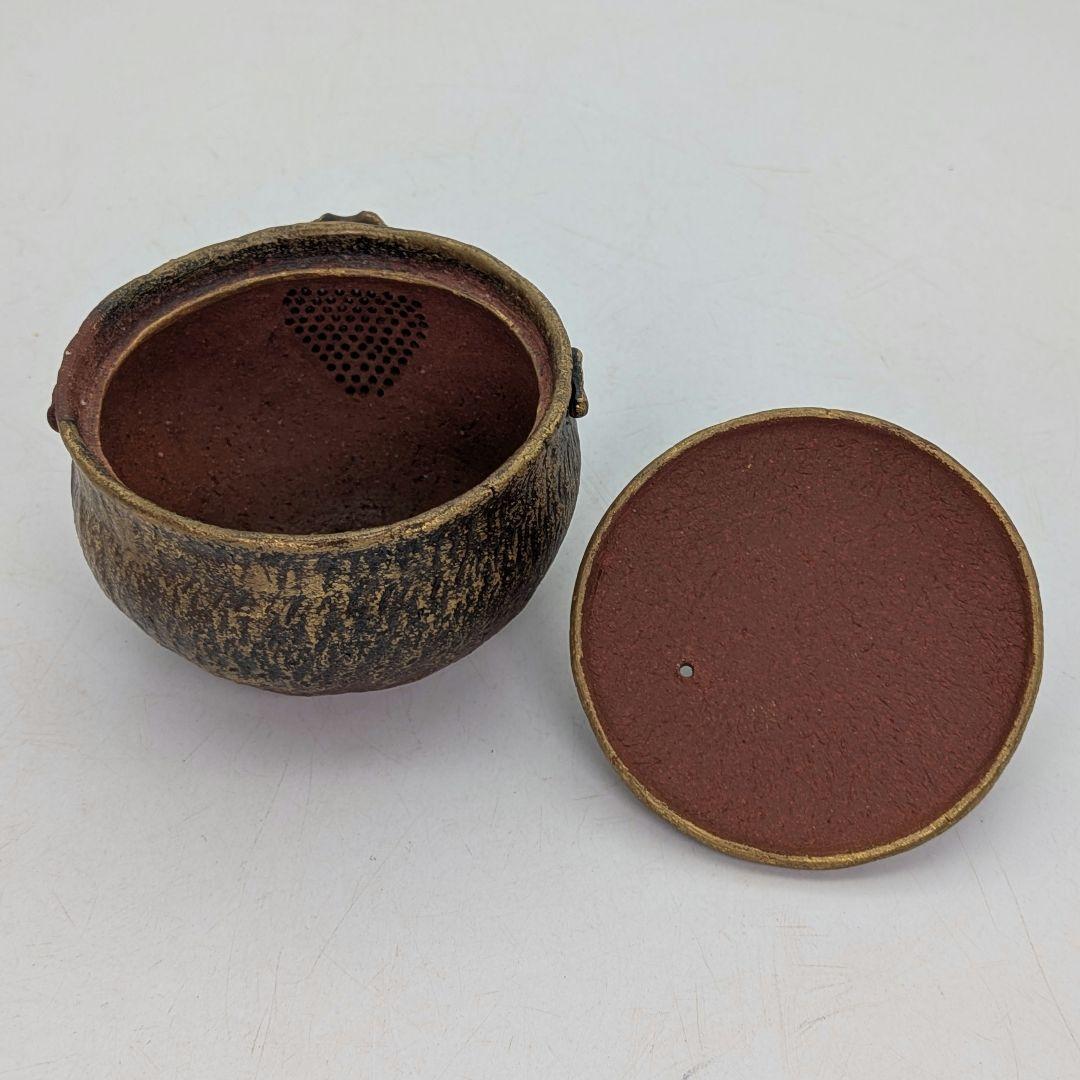 鈴木篤夫 備前焼 金彩備前桃摘宝瓶 四方桟共箱共布栞 手造り宝瓶 煎茶道具 モモ