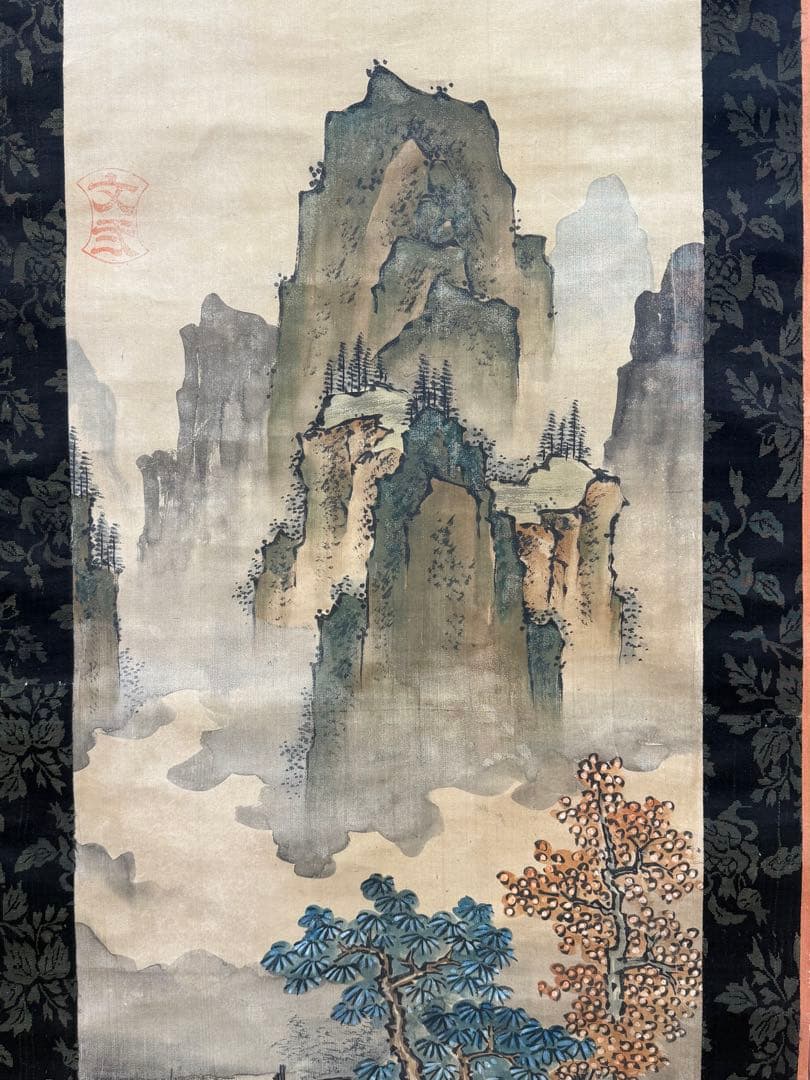 谷文弍筆　青緑山水　絹本肉筆　古美術　送料込み250502