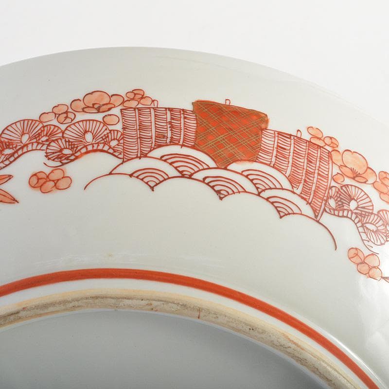 九谷焼　加賀九谷　清水美山堂造　赤絵金彩　人物花文　大皿　飾皿　M　R6141C