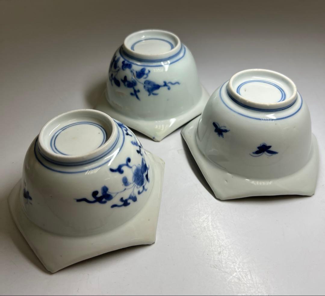 江戸中期　藍柿右衛門花唐草向付六客　木箱付　幅約10.5㎝東Y8-0123☆2F