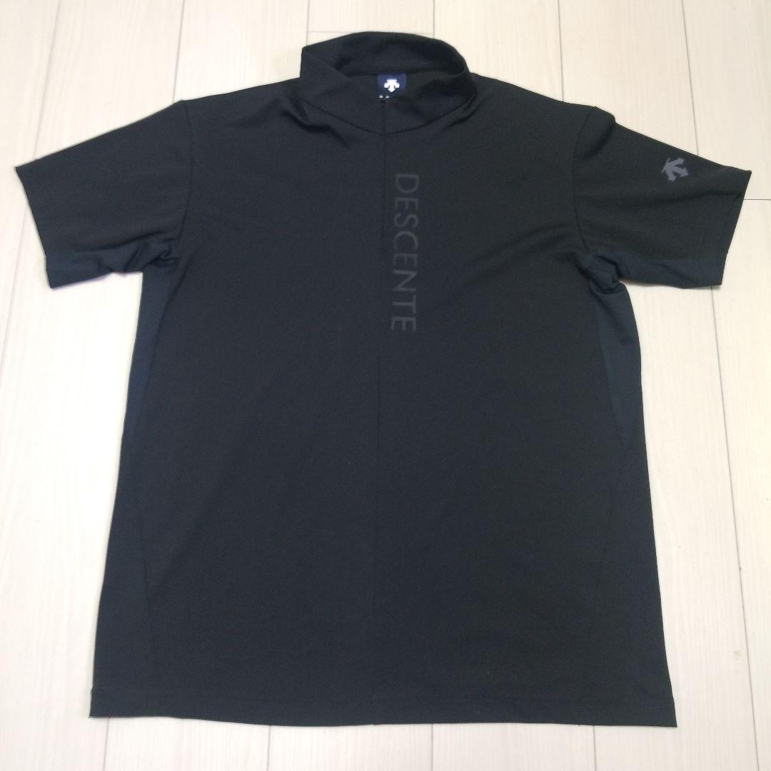 【美品】デサントゴルフ スタンドカラー ハーフジップ 半袖 シャツ ブラック M