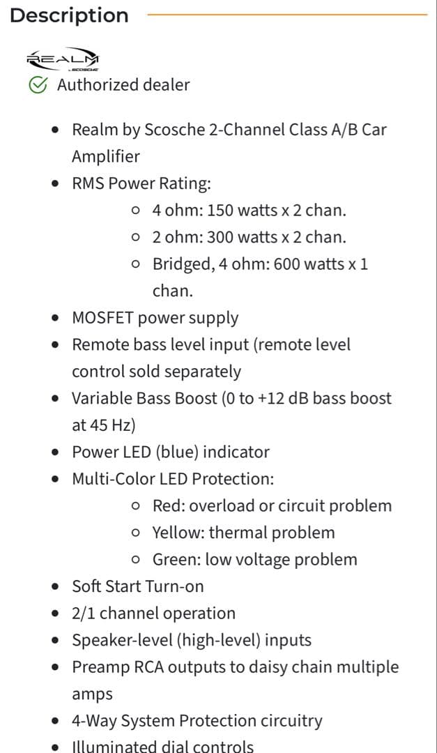 激レア　REALM レルム　パワーアンプ　2CH カーオーディオ