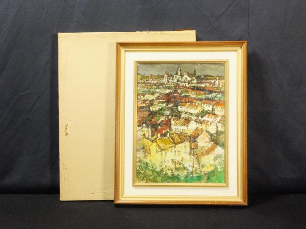 三觜正之　直筆サイン『街（ローマ）』油彩 1971年 8号 0313F