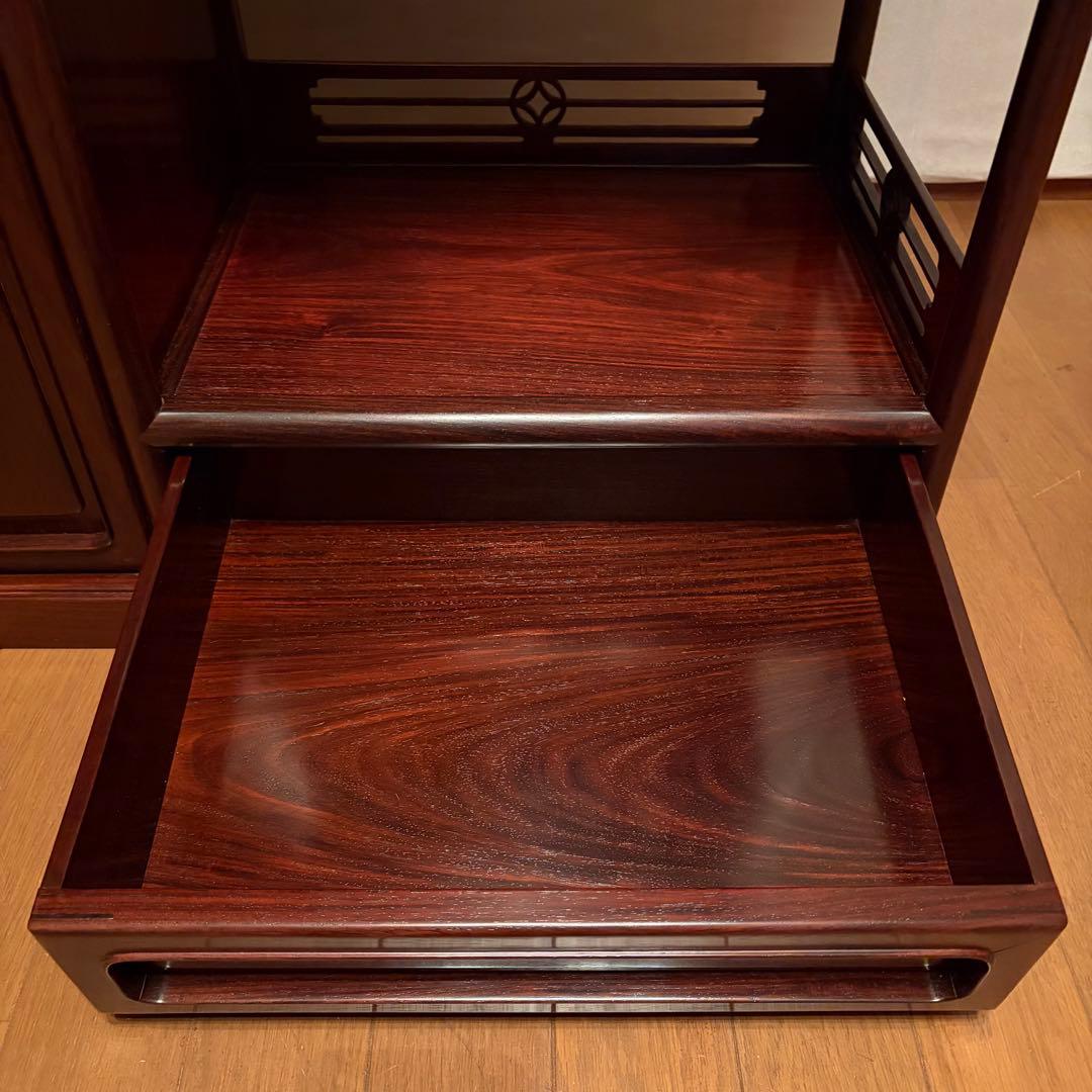 大阪唐木指物【中澤唐木】総紫檀三尺飾棚 大引共戸 漆塗生地