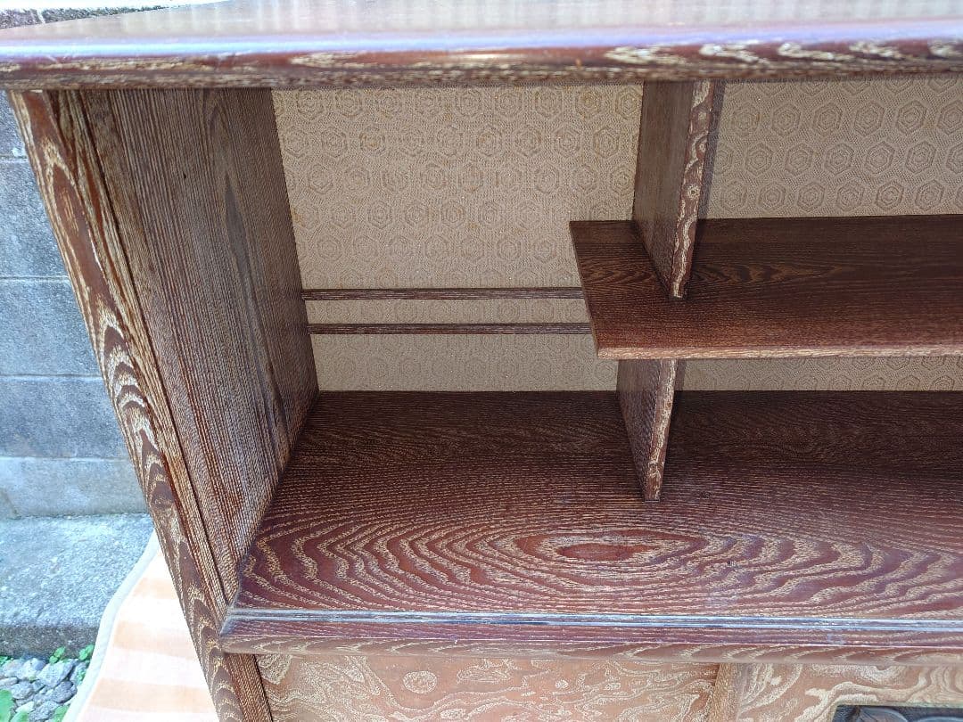 木製 飾り棚 ガラス戸 引出し キャビネット 昭和レトロ アンティーク 茶棚 箱