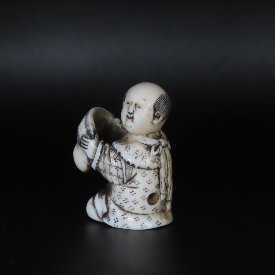 牧童と牛図蒔絵印籠（根付　唐子とひょっとこ面）