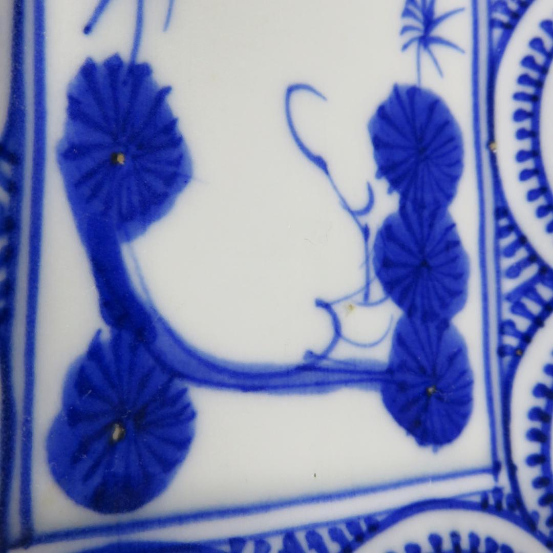 角皿 5枚 染付 古伊万里 江戸 明治 唐草 松竹梅 窯傷 歪み