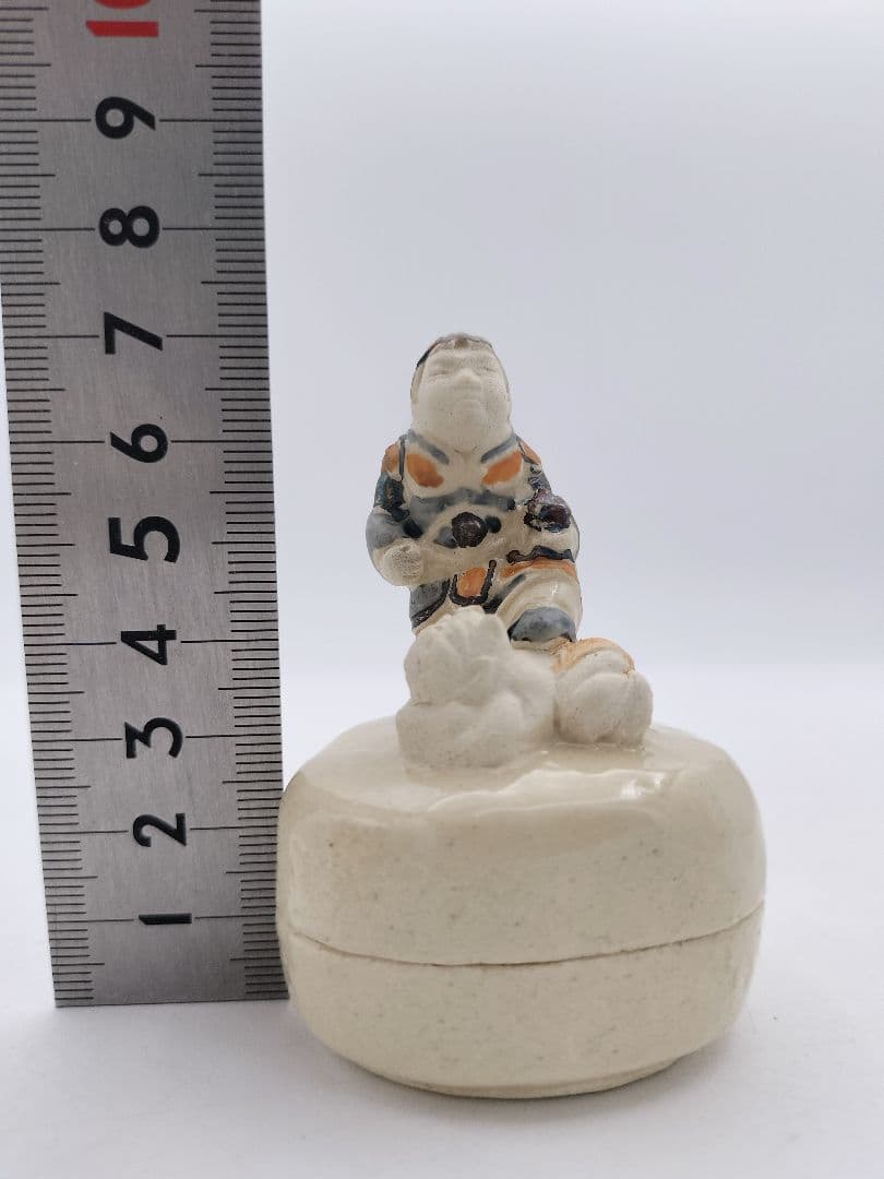 c047【新品・未使用】香合 色絵 毘沙門 益子焼三武信家 木箱 茶道具