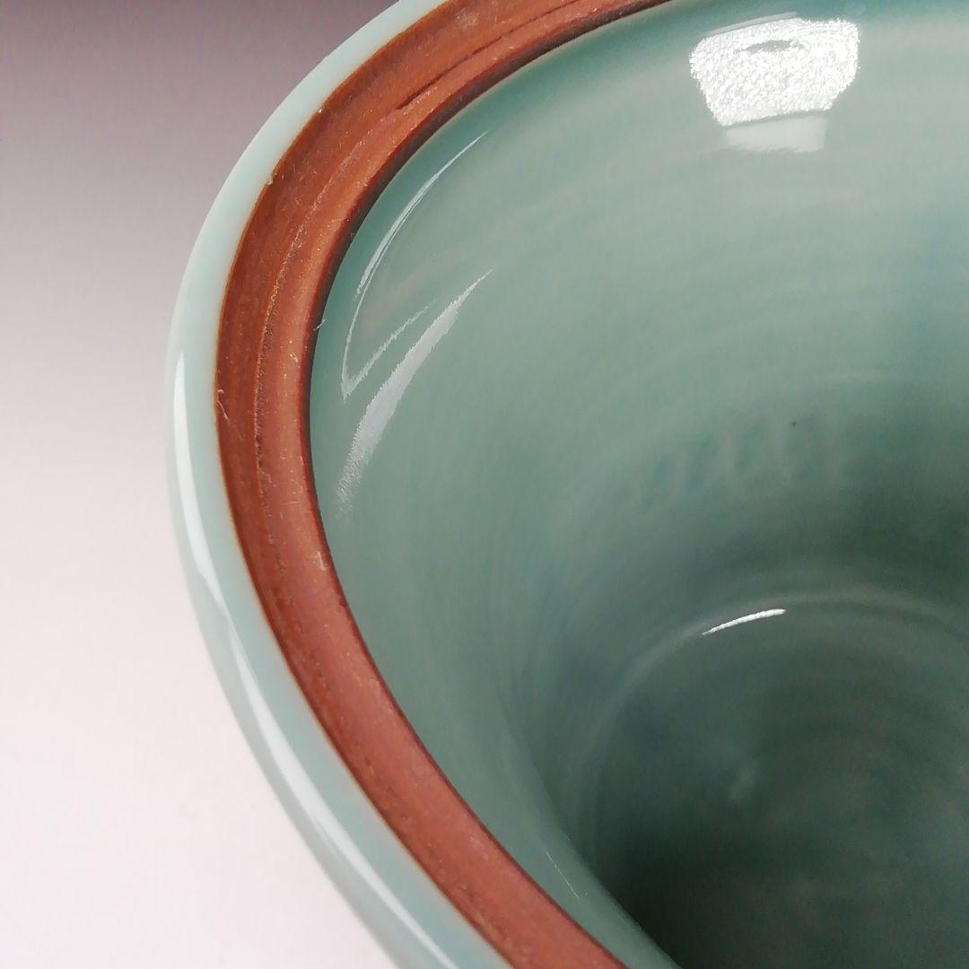 Ｗ１１８　水指　『青磁　末広』『藤山 造』　共箱　茶道具