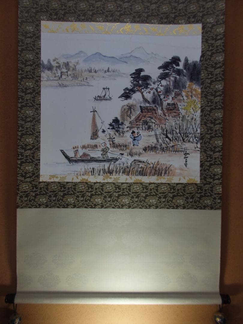 日本画家 高橋五仙子思い出の新潟百景『とやの潟水郷』紙本 掛け軸(茶掛け)