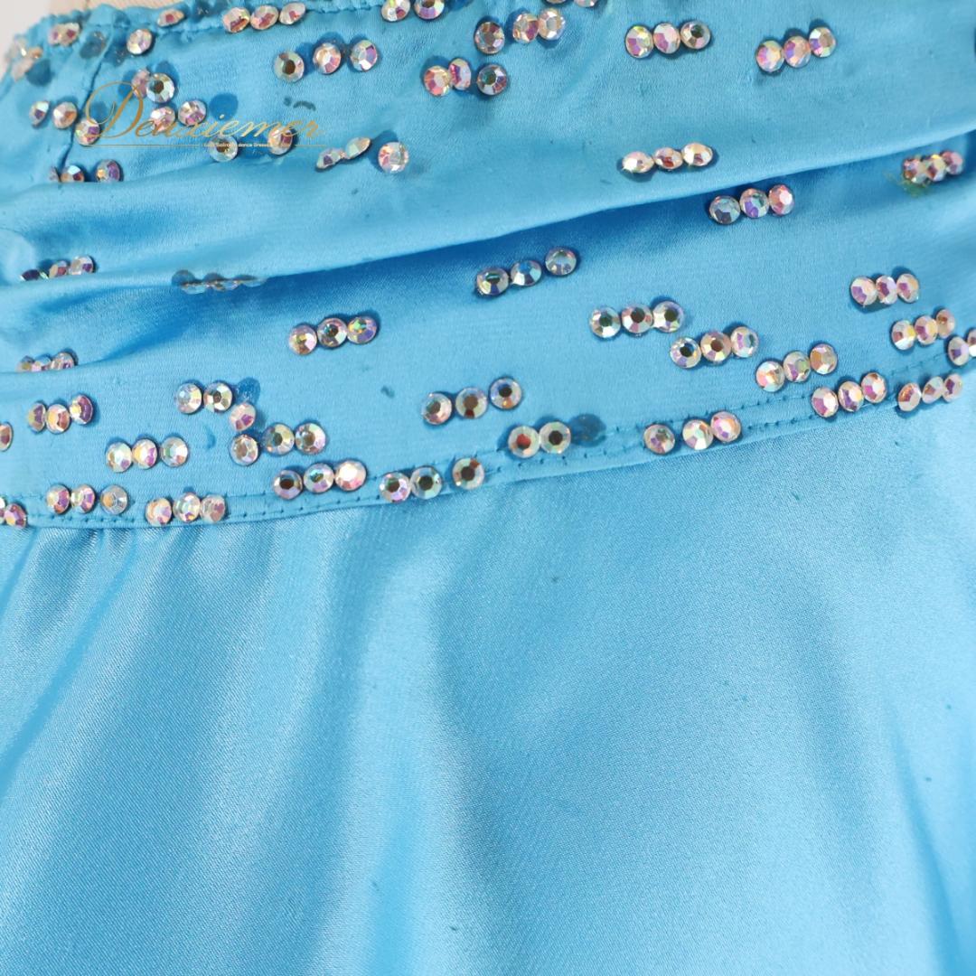 【社交ダンス衣装】ブルー ラテン ドレス ワンピース 水色 黄色 イエロー デモ