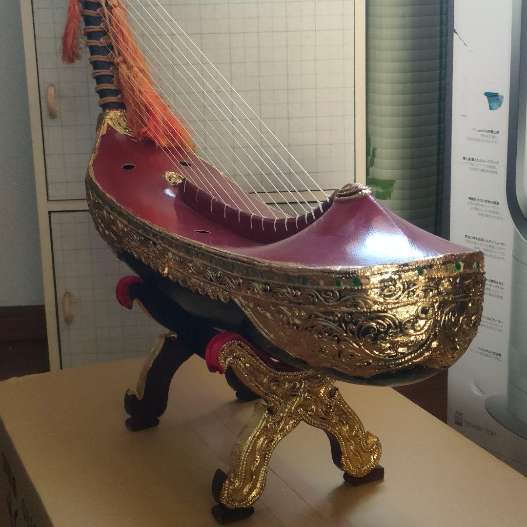 ハープ 竪琴 アジア民族楽器 オブジェ インテリア雑貨 アンティーク弦楽器 伝統