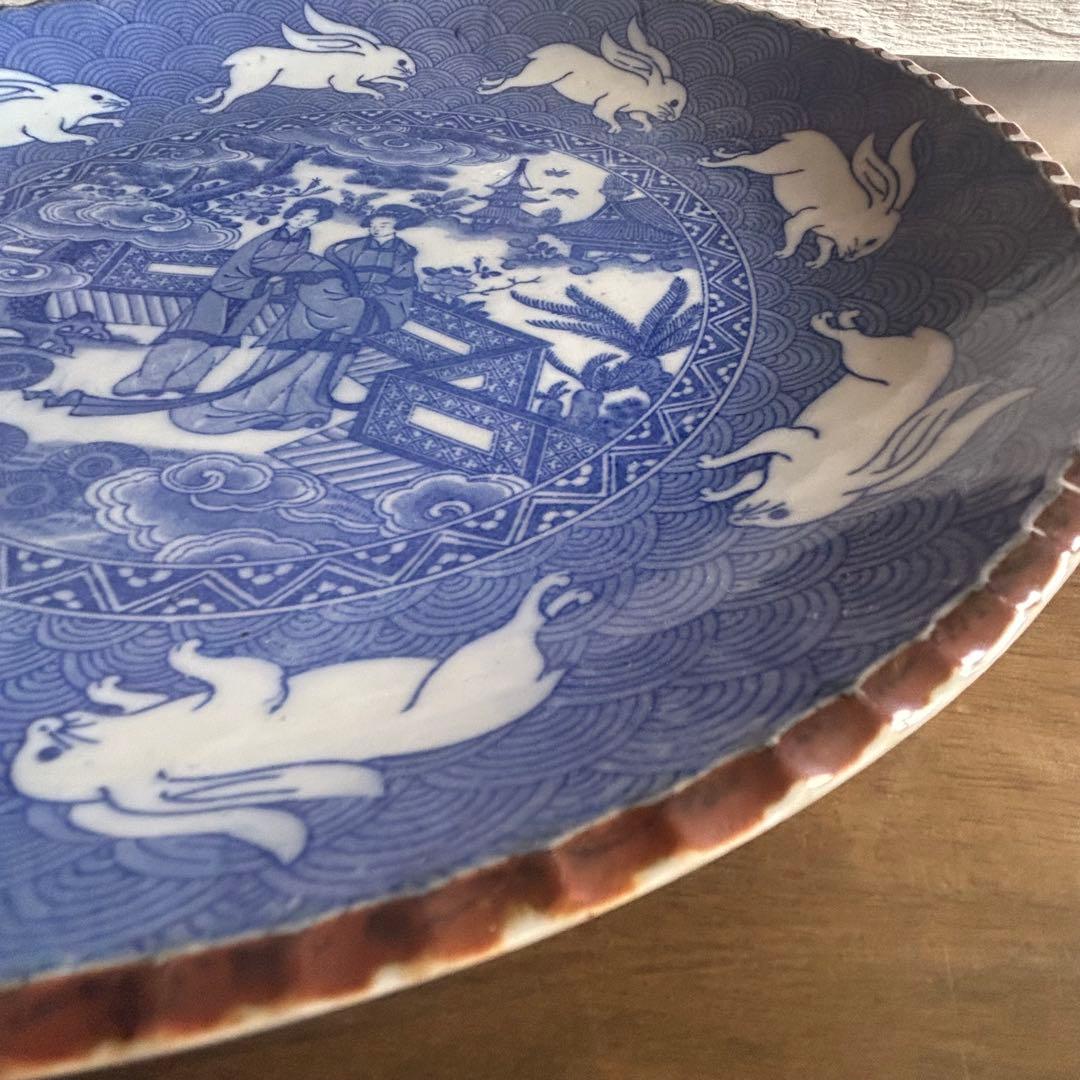 伊万里焼 染付 印判 波乗りうさぎ 明治時代 中国美人画 コレクター収集品