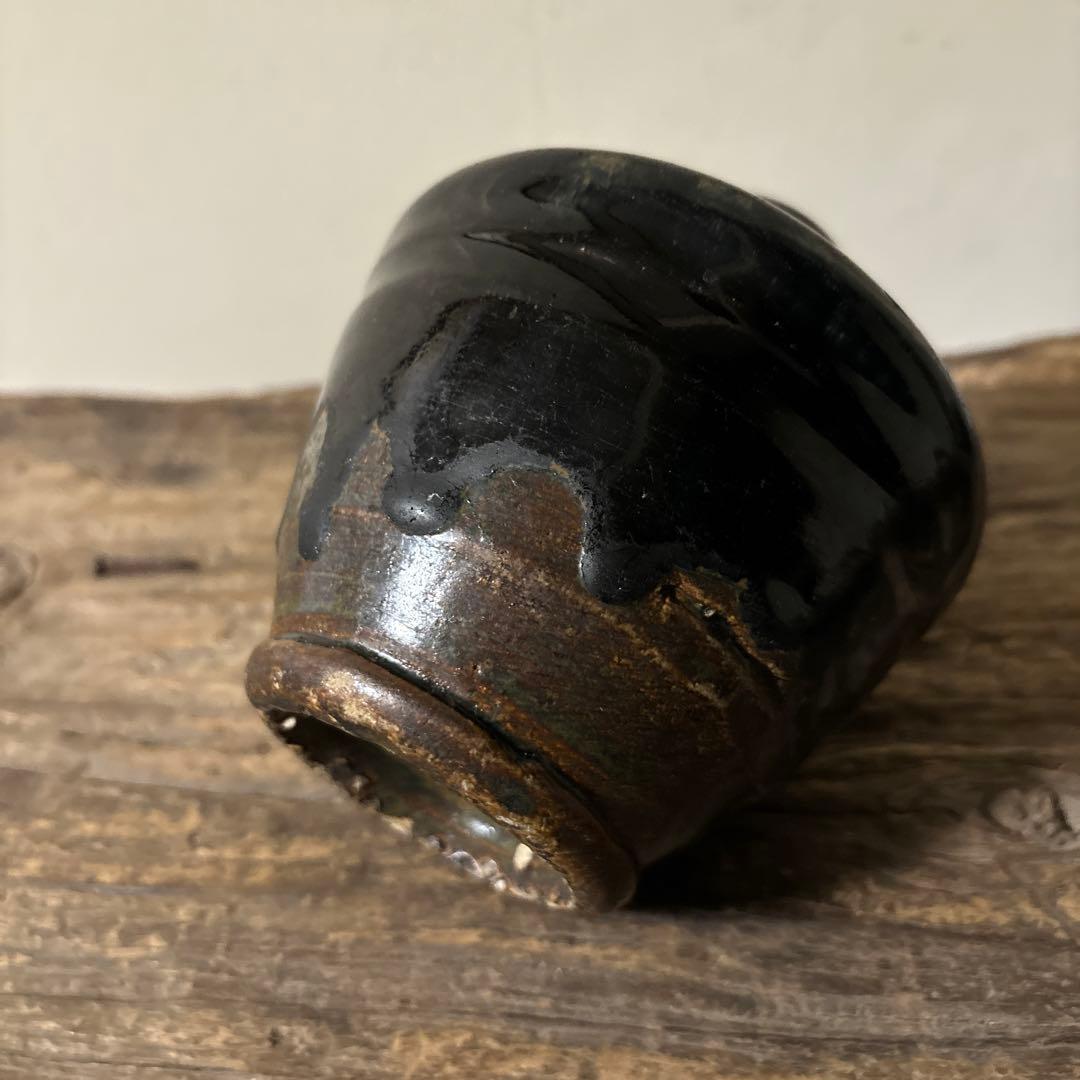 黒南蛮小ぶり不識型　壺花入　黒高麗　酒器　古道具　アンティーク　検:李朝　古唐津