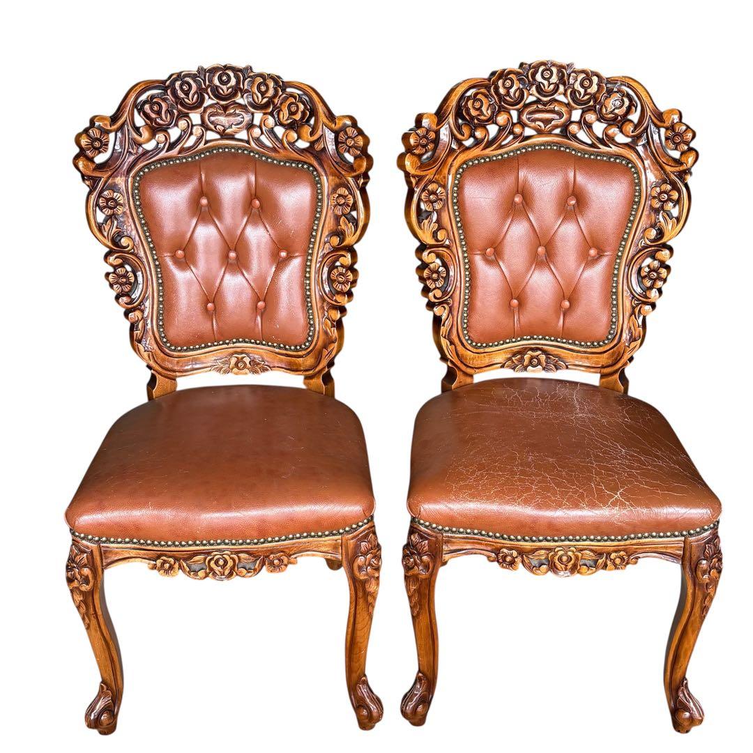 【手渡し限定】イタリア　象嵌 アンティーク ダイニングセット　硝子マット付