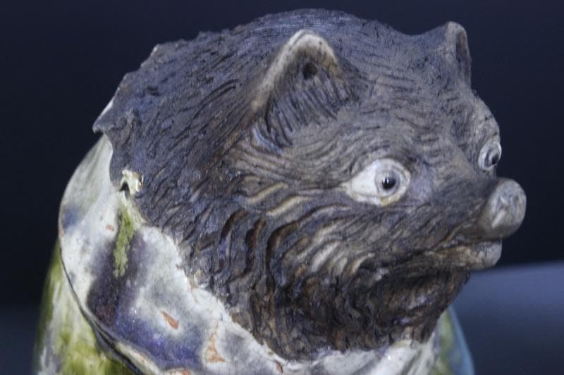 古い時代◆釉薬(うわぐすり・ゆうやく)　五彩陶器　焼き物　狸　たぬき◆30㎝