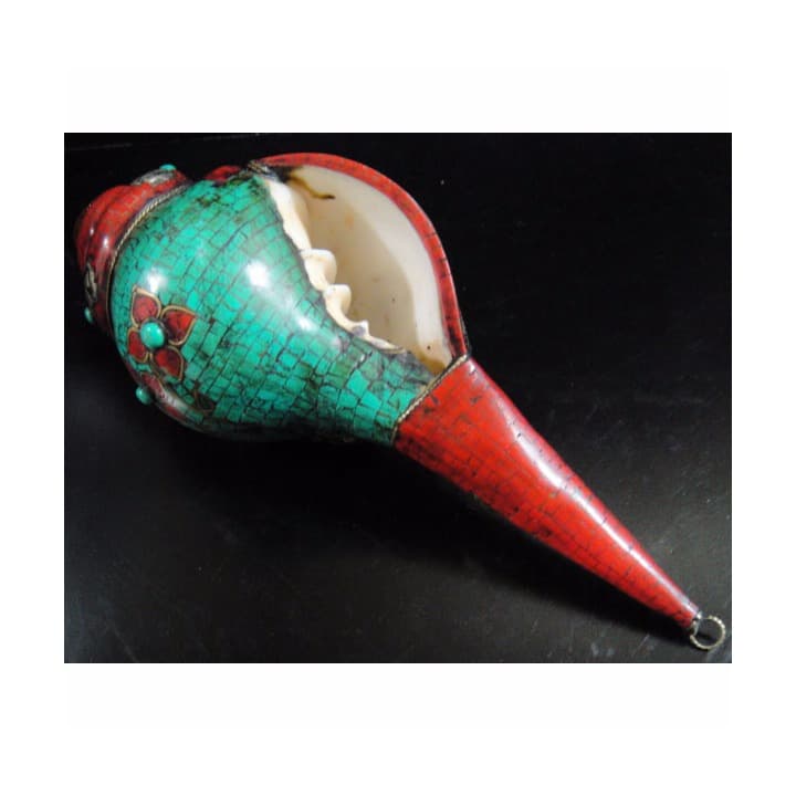 ◆チベット密教法具　法螺貝（シャンカ）グリーンターラー（緑多羅菩薩）C