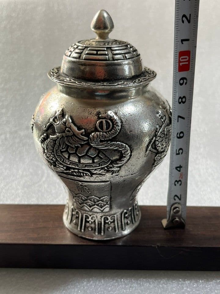 四大神獣模様将軍缶 銅製品 工芸品 置物