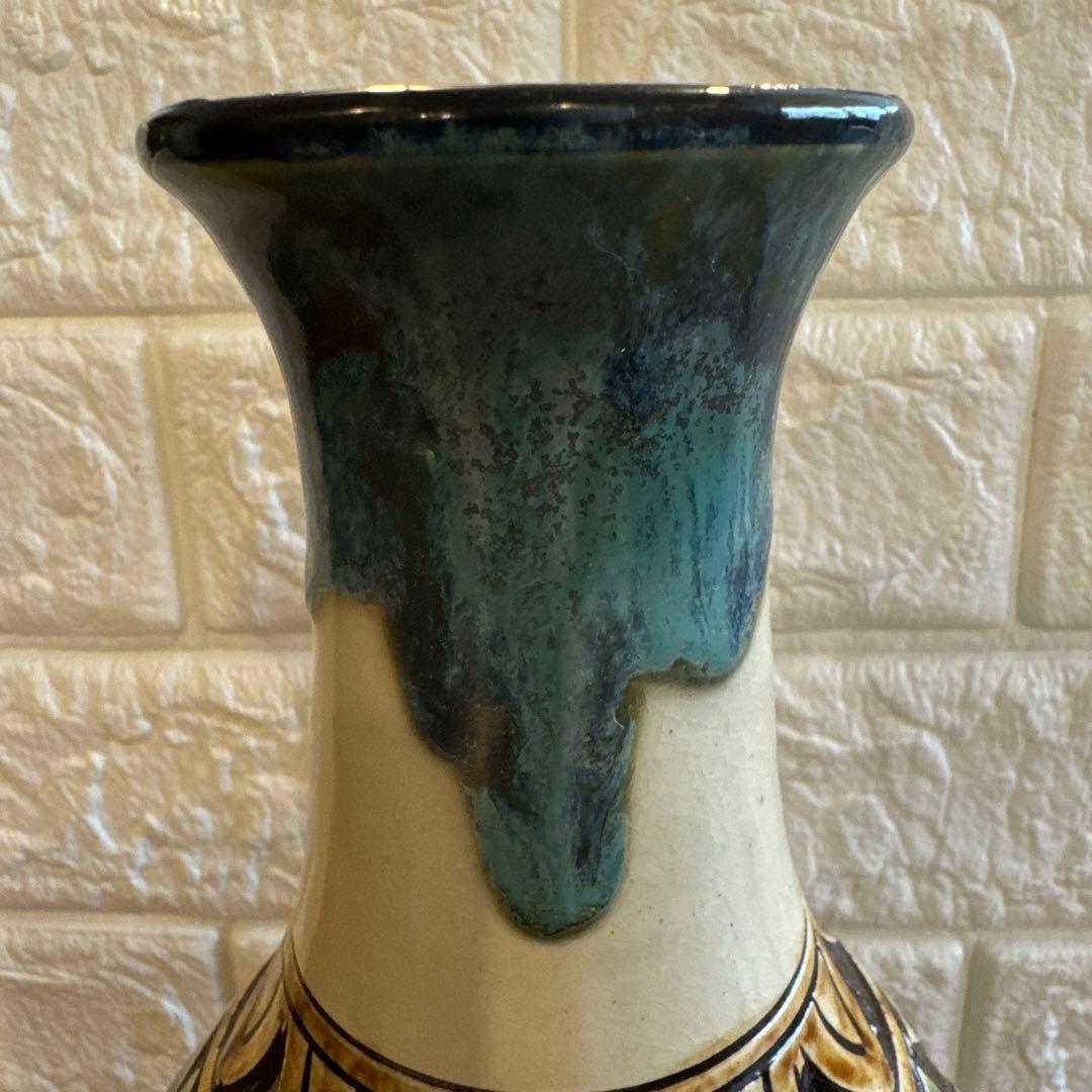 【壺屋焼】故.小橋川永弘.緑釉唐草壺.大