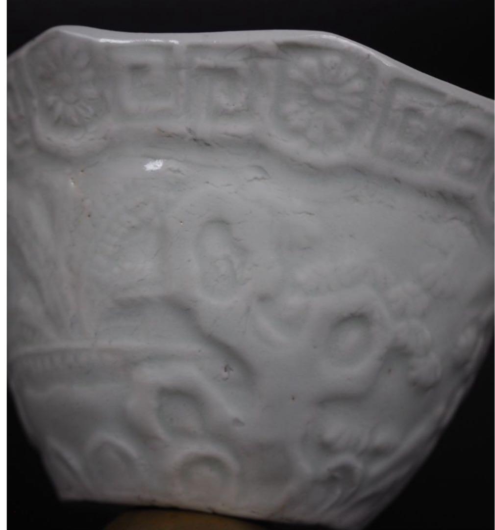 送料無料時代唐物 白磁八角盃 酒仙漢詩図 白南京 徳化窯 白高麗②中国古玩骨董