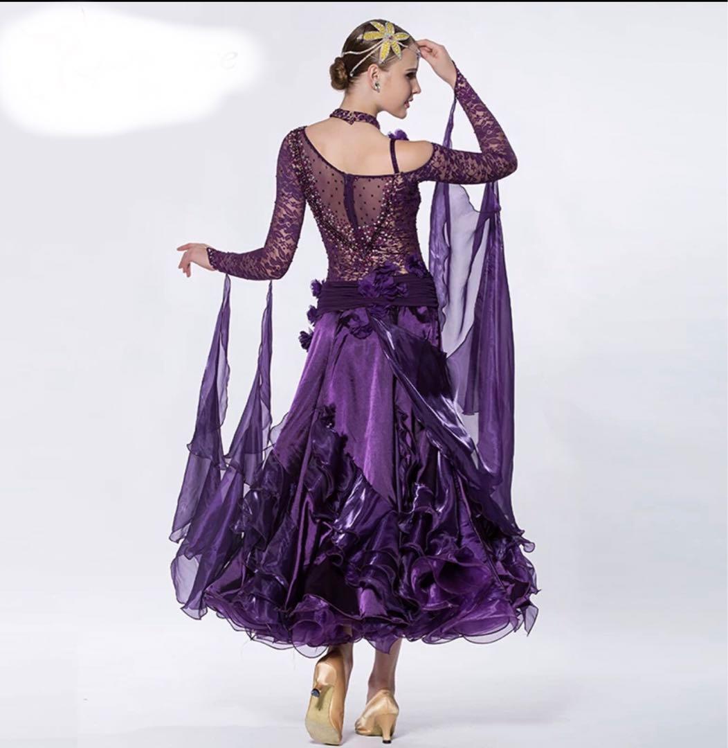 モダン社交ダンスドレス 紫色 M～L