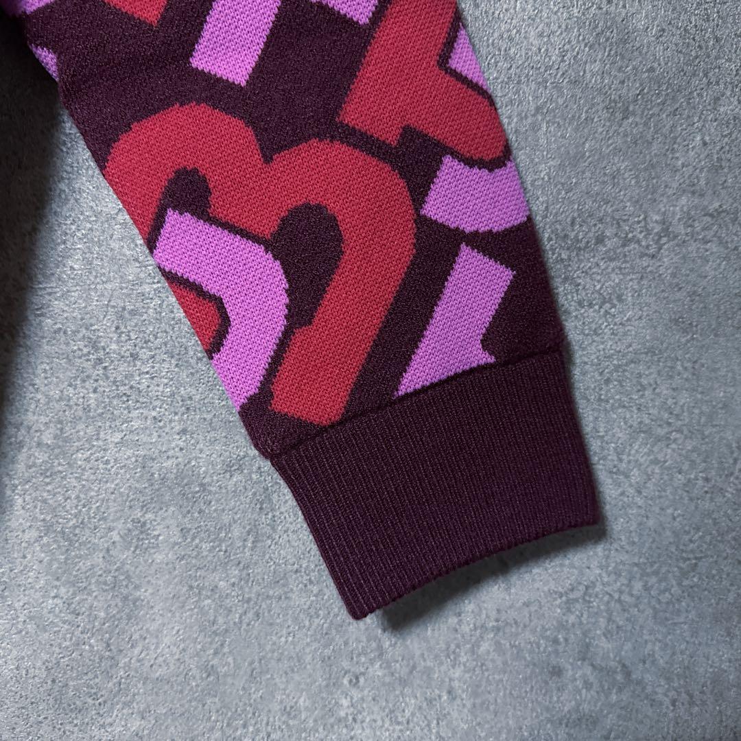 Jack Bunny ジャックバニー総柄 ロゴ ニット ジャケット レッド系 0