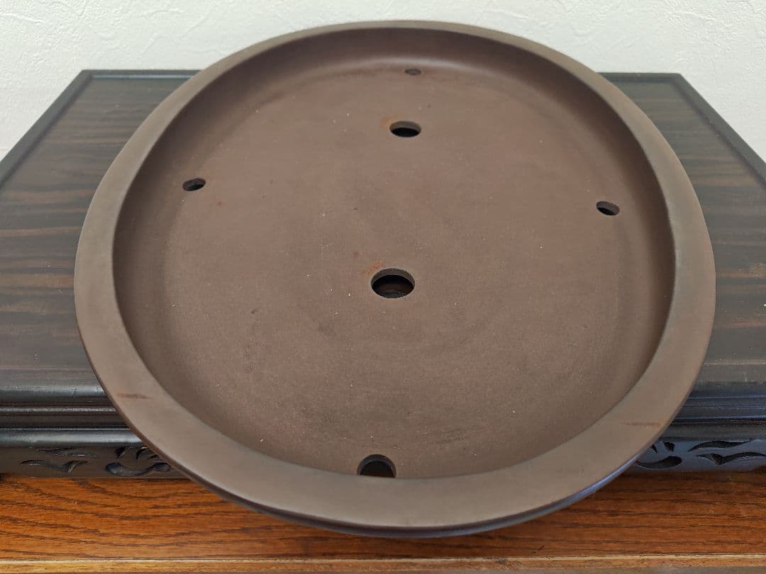 陶器製楕円形盆栽鉢 約48cm x 36cm×5cm　山秋　薄型・大型盆栽鉢