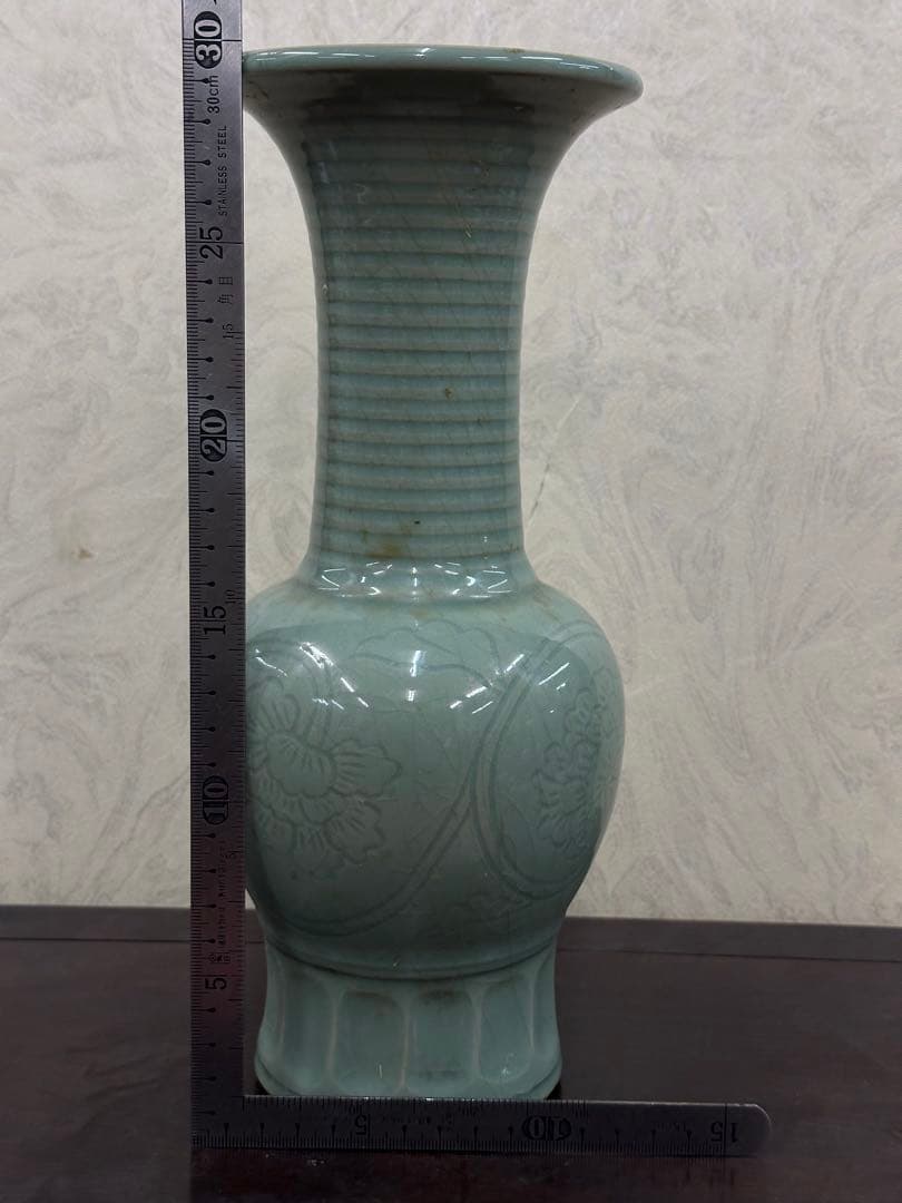 中國古美術 青磁花瓶 龍泉窯 茶道具 煎茶器 置物