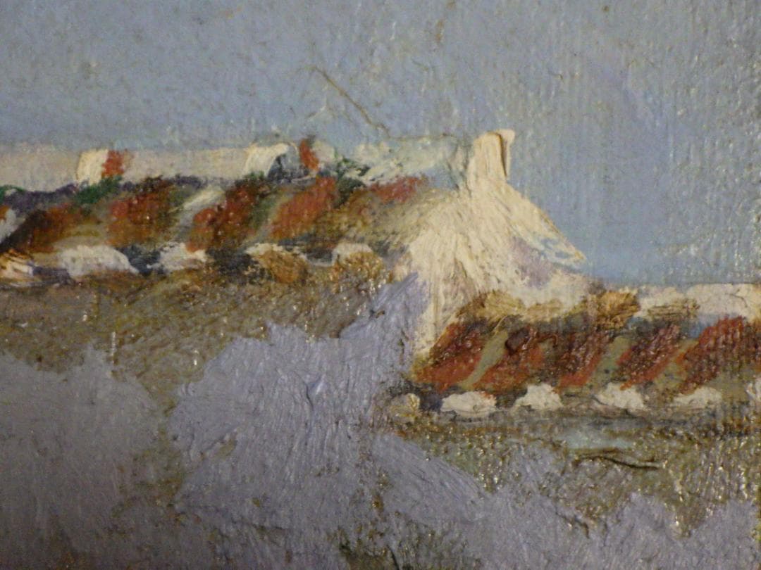 真作 春田美樹 油彩 闘牛場の内庭 ロンダ 肉筆 地図 木枠F6サイズ 一点物