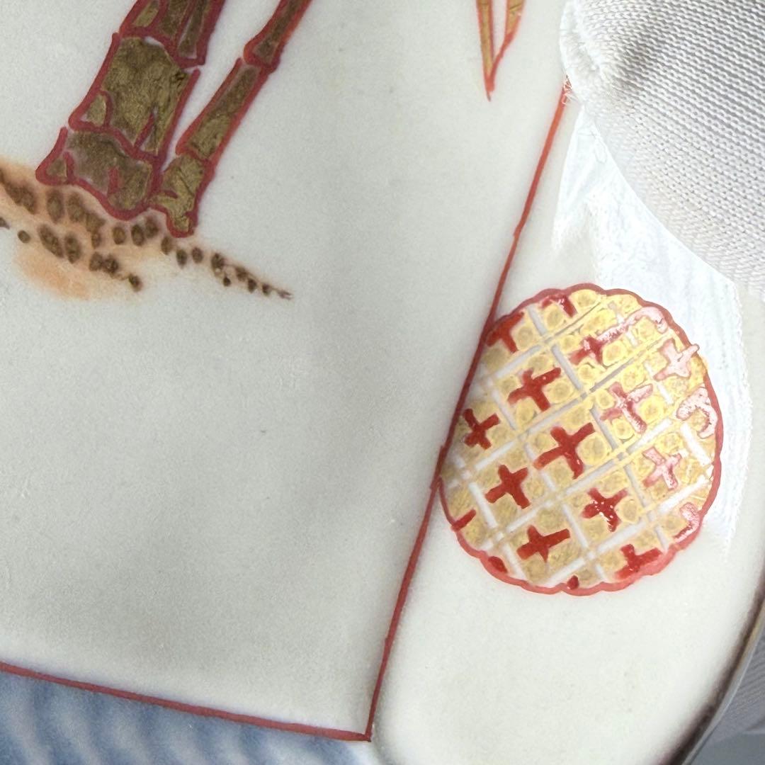 幕末〜明治期　古伊万里　色絵丸文様陽刻四方角皿　五枚　裏赤絵七宝文様　器を楽しむ