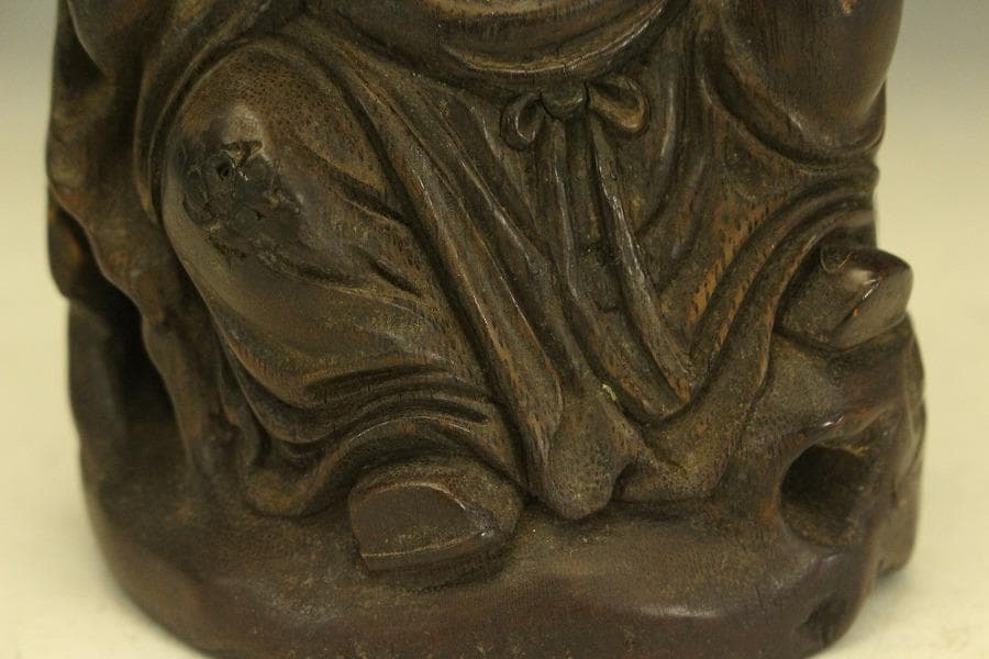 中国美術 竹根 刻 如意手 寿老人 置物 高15.8cm(A270)