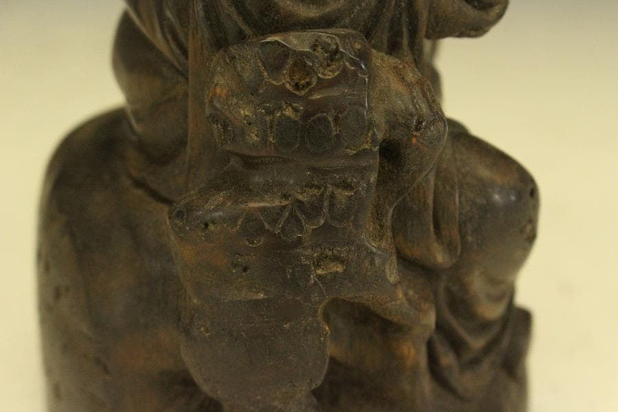 中国美術 竹根 刻 如意手 寿老人 置物 高15.8cm(A270)