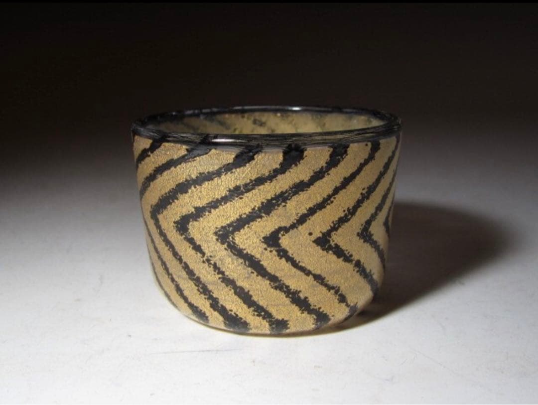 藤田喬平 手吹金彩盃 美しい幾何学模様の名品！7760