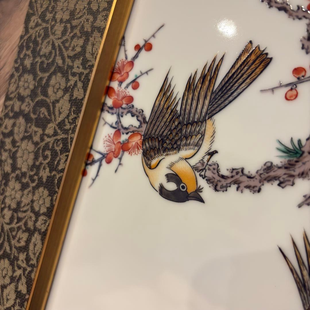 掛軸 陶磁画 応接間 玄関 茶室 書斎 装飾品 工芸品 置物 雀 鶉 梅 竹