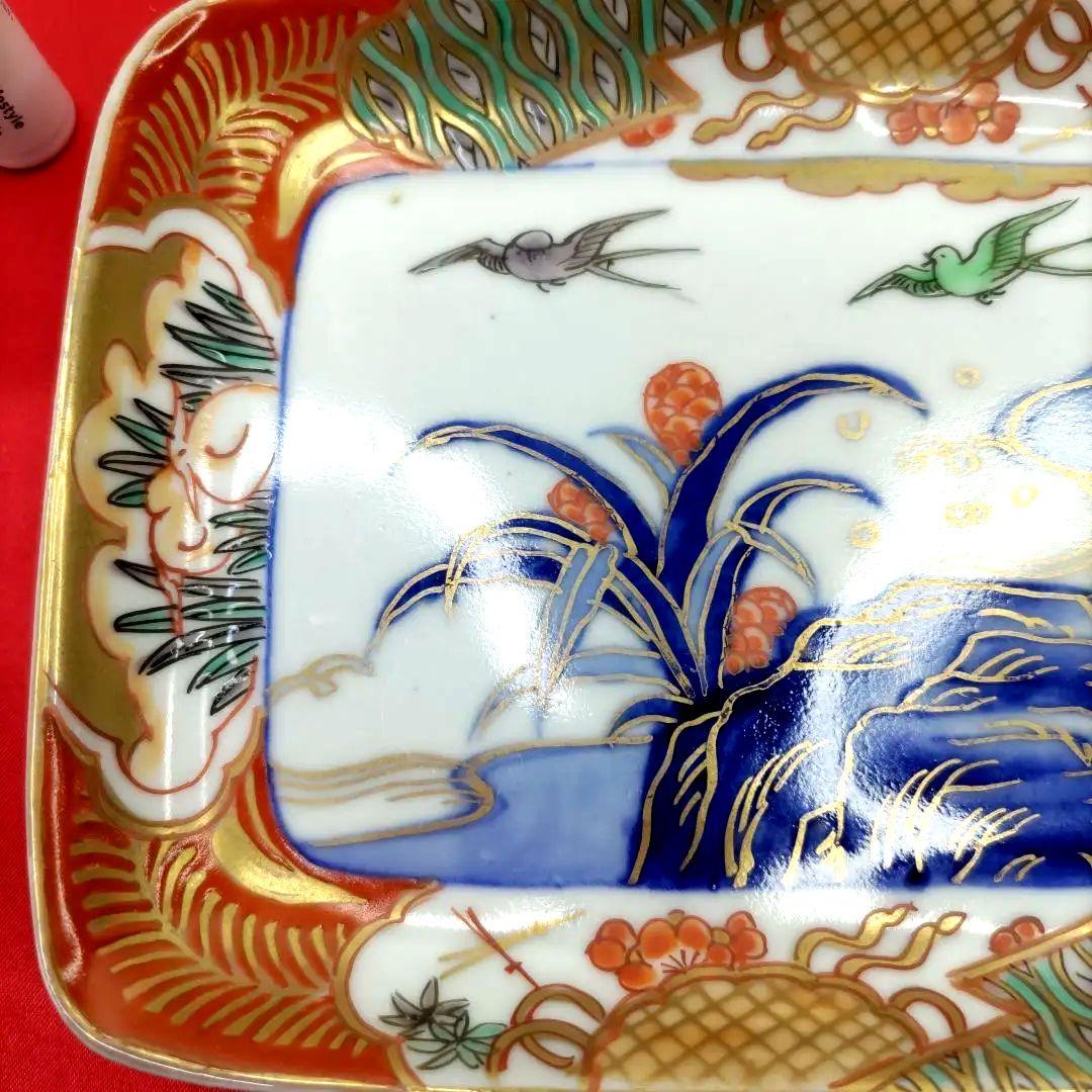 有田焼　伊万里焼　古伊万里　金彩　色絵　小皿　角皿　長角皿　刺し身皿5客セット③