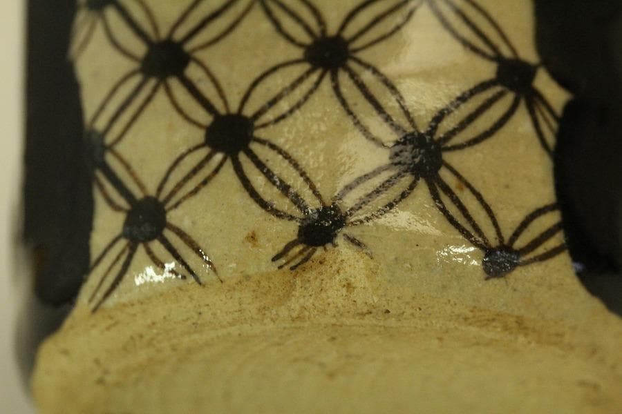 茶道具 黒織部 茶入 瑞光窯 辰ニ共箱 美品(A768)