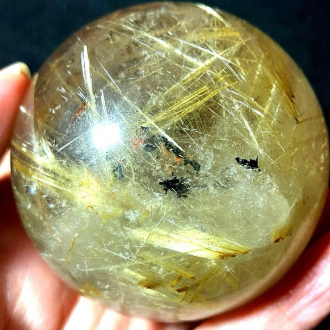 超大玉　63mm ゴールドタイチンルチルクォーツ　丸玉　スフィア　金針水晶