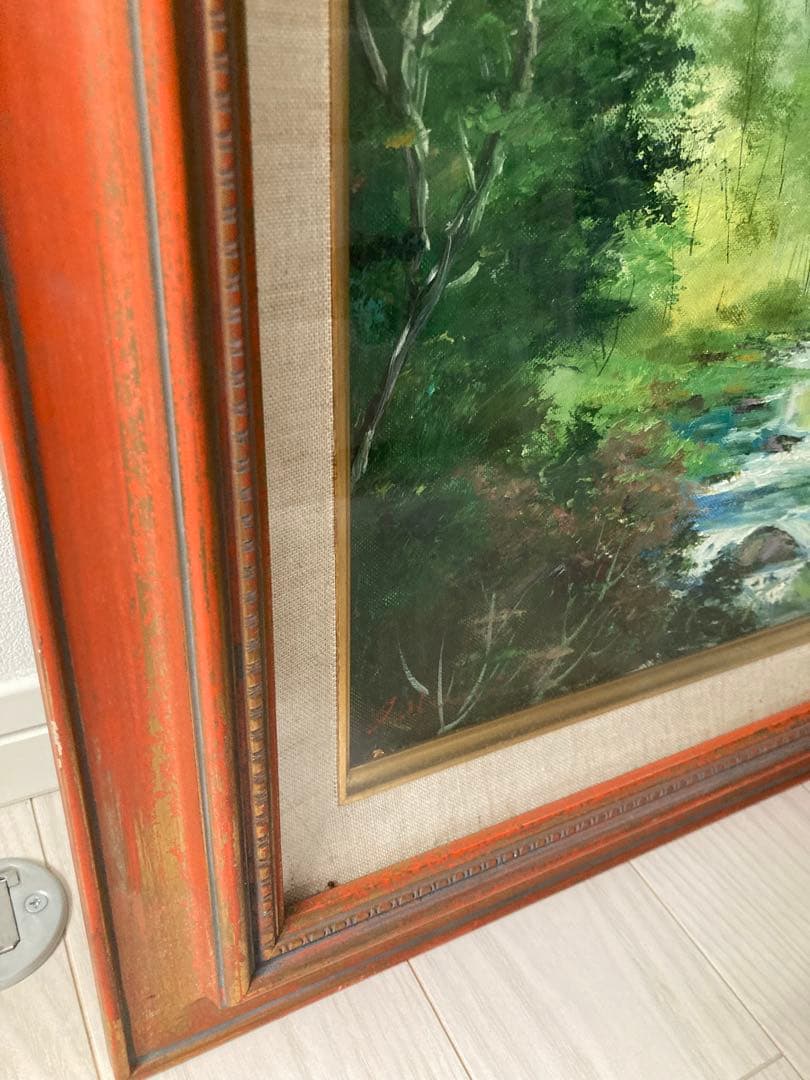 油彩画 山と川の風景 北岳　今井弘画伯　Ｆ8号