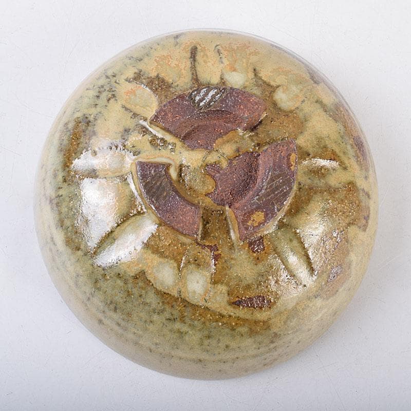 茶道具　高取焼　高鶴元作　萱釉　割高台茶碗　共布共箱　V　R9054